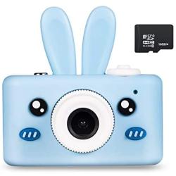 Abdtech Kids Camera Bunny Gifts for 3-8 Year Olds, Children Digital Cameras Creative Toys for Boys Girls Age 4 5 6 7 8, Kid Friendly Cam with 16GB SD Card Best Birthday (Blue )