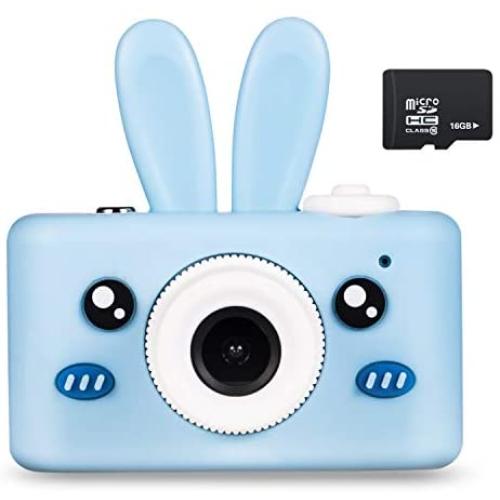 Abdtech Kids Camera Bunny Gifts for 3-8 Year Olds, Children Digital Cameras Creative Toys for Boys Girls Age 4 5 6 7 8, Kid Friendly Cam with 16GB SD Card Best Birthday (Blue )