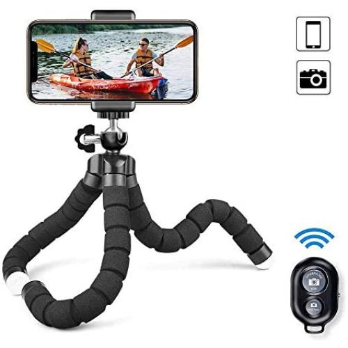 Phone Tripod, Camera Flexible Tripod with Bluetooth Remote and Universal Clip, 360° Adjustable Mini Travel Tripod Portable Camera Stand Holder for iPhone Android GoPro Selfie SLR Sports Camera