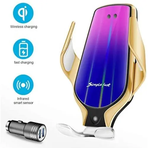 Wireless Charger Car Qi Touch Sensing Mount Kit Phone Stand Automatic Retractable Clip Fast Charging Holder Compatible with iPhone Xs Max/XR/X/11/11 Pro/8/8Plus Samsung S10/S10+/S9/S9+/S8/S8+(Gold Wireless Charger Car Qi Touch Sensing Mount Kit Phone Stand Automatic Retractable Clip Fast Charging Holder Compatible with iPhone Xs Max/XR/X/11/11 Pro/8/8Plus Samsung S10/S10+/S9/S9+/S8/S8+(Gold