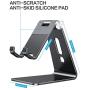 Adjustable Cell Phone Stand, OMOTON Aluminum Desktop Cellphone Stand with Anti-Slip Base and Convenient Charging Port, Fits All Smart Phones, Black