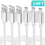 Micro USB Cable 10FT Android Charger Cable 3 Pack Extra Long Nylon Braided Cord Compatible for Samsung Galaxy S7 Edge S6 S5 J7 J3 Prime/Star/Sky LG G3 G4 K30 K40 PS4 Xbox Tablet White