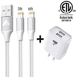 iPhone Charger, MFi Certified Lightning Cable (3ft+6ft) Nylon Braided Cord with 2 Port USB Plug Wall Charger Adapter Fast Charging Block Compatible Phone SE 2020 12 11 Pro Max XS XR 10 8 7 6s 6 iPad