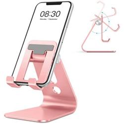 Cell Phone Stand Adjustable, OMOTON Aluminum Desktop Phone Holder Cradle Dock Compatible with All Smartphone iPhone 11 Pro Max Xs Max Xr X 8 7 6 6s Plus 5 5s 5c, Rose Gold