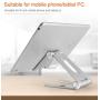 POKANIC Cell Phone Fully Foldable Stand Dock Holder Cradle Mount Organizer Charger Station Table Desk Bed Office School Kitchen Travel Portable Adjustable Multi-Angle Aluminum Non-Slip (Silver)