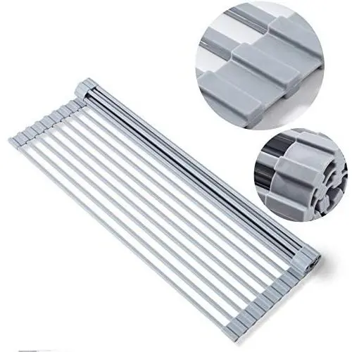 bemece Roll up Silicone Drainer Rack, 20" x 12.8" Foldable Dish Drainer Rack over the Sink, Multipurpose Dish Drying Rack for Drying Vegetable, Fruits and Dishes bemece Roll up Silicone Drainer Rack, 20" x 12.8" Foldable Dish Drainer Rack over the Sink, Multipurpose Dish Drying Rack for Drying Vegetable, Fruits and Dishes