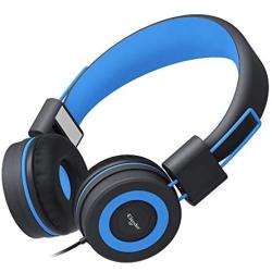 Elecder i37 Kids Headphones Children Girls Boys Teens Foldable Adjustable On Ear Headphones 3.5mm Jack Compatible iPad Cellphones Computer MP3/4 Kindle Airplane School Tablet Black/Blue