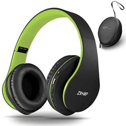 Bluetooth Headphones Over-Ear, Zihnic Foldable Wireless and Wired Stereo Headset Micro SD/TF, FM for Cell Phone,PC,Soft Earmuffs &Light Weight for Prolonged Waring(Black/Green)