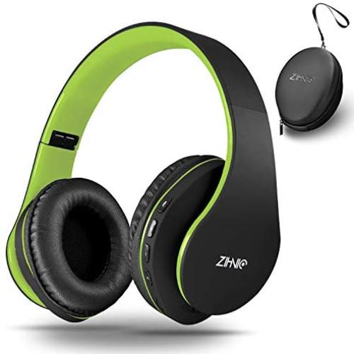 Bluetooth Headphones Over-Ear, Zihnic Foldable Wireless and Wired Stereo Headset Micro SD/TF, FM for Cell Phone,PC,Soft Earmuffs &Light Weight for Prolonged Waring(Black/Green)