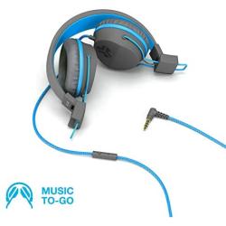 JLab Audio Neon Folding On-Ear Headphones | Wired Headphones | Tangle Free Cord | Noise Isolation | 40mm Neodymium Drivers | C3 Sound (Crystal Clear Clarity) | Graphite/Blue