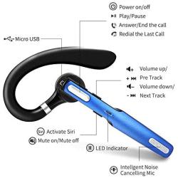 Bluetooth Headset, COMEXION Wireless Bluetooth Earpiece V4.1 Hands-Free Earphones with Stereo Noise Canceling Mic, Compatible iPhone Android Cell Phones Driving/Business/Office (Blue)