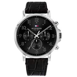 Tommy Hilfiger Mens Stainless Steel Quartz Watch with Leather Strap, Black, 22 (Model: 1710381)