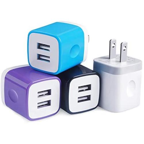 4 Pack Wall Charger, GiGreen 2.1A Dual Port USB Cube Plug Charging Block Universal Power Adapter Compatible iPhone XS Max 8 7P, Samsung S10E S9+ S8 S7 Edge, Note 9 8, LG G8 ThinQ G7 G6, Moto Z3, Pixel