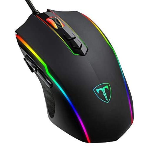 PICTEK Gaming Mouse Wired, RGB Chroma Backlit Gaming Mouse, 8 Programmable Buttons, 7200 DPI Adjustable, Comfortable Grip Ergonomic Optical PC Computer Gaming Mice with Fire Button, Sega Genesis Acces