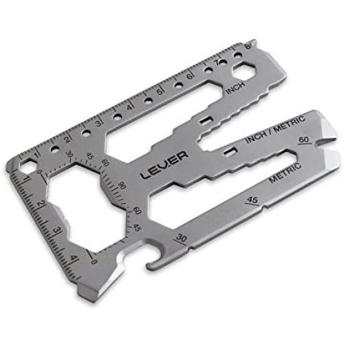 Lever Gear Toolcard Pro - 40 in 1 Credit Card Multitool. Slim, Minimalist Survival Card Wallet Tool Card. TSA Approved Multitool. (Silver no Clip)