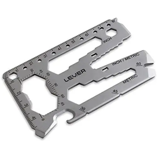 Lever Gear Toolcard Pro - 40 in 1 Credit Card Multitool. Slim, Minimalist Survival Card Wallet Tool Card. TSA Approved Multitool. (Silver no Clip)