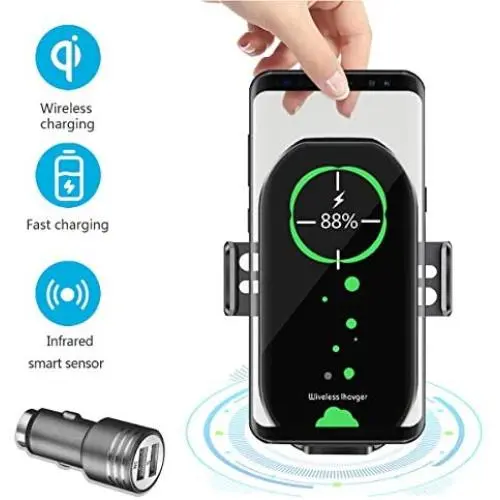 Wirelsss Car Charger,QI Fast Charging Air Vent Holder Auto-Clamping Smart Sensor Phone Holder for Car Compatible with iPhone 11/11 Pro/11 Pro Max/Xs MAX/XS/XR/X/8/8+,Samsung S10/S10+/S9/S9+