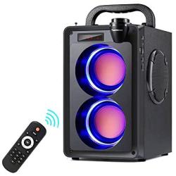 Bluetooth Speakers, 20W Portable Bluetooth Speaker with Subwoofer, FM Radio, LED Lights, EQ, Booming Bass, Bluetooth 5.0 Wireless Stereo Loud Outdoor/Indoor Party Speakers for Home, Camping, Travel