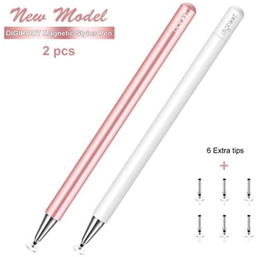 Digiroot Universal Stylus(2 Pcs), Magnetic Disc Stylus Pen 2019 Updated Touch Capacitive Screen Pens for Apple/iPhone/Ipad/Android/Surface with 6 Replacement Tips - (Rose Gold/White)