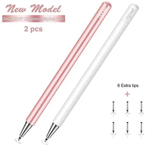 Digiroot Universal Stylus(2 Pcs), Magnetic Disc Stylus Pen 2019 Updated Touch Capacitive Screen Pens for Apple/iPhone/Ipad/Android/Surface with 6 Replacement Tips - (Rose Gold/White) Digiroot Universal Stylus(2 Pcs), Magnetic Disc Stylus Pen 2019 Updated Touch Capacitive Screen Pens for Apple/iPhone/Ipad/Android/Surface with 6 Replacement Tips - (Rose Gold/White)