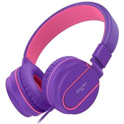 Elecder i36 Kids Headphones Children Girls Boys Teens Foldable Adjustable On Ear Headphones 3.5mm Jack Compatible iPad Cellphones Computer Kindle MP3/4 Airplane School Tablet Purple/Red