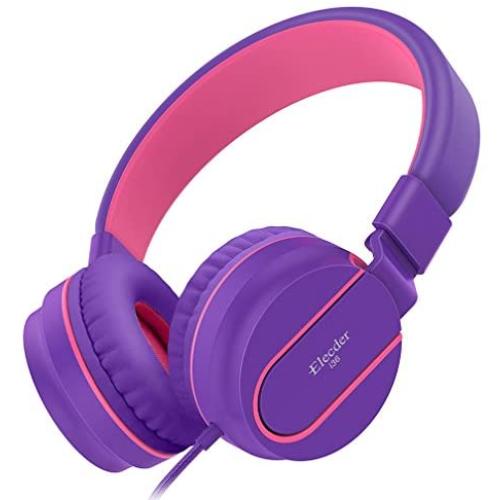 Elecder i36 Kids Headphones Children Girls Boys Teens Foldable Adjustable On Ear Headphones 3.5mm Jack Compatible iPad Cellphones Computer Kindle MP3/4 Airplane School Tablet Purple/Red