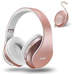 Bluetooth Over-Ear Headphones, Zihnic Foldable Wireless and Wired Stereo Headset Micro SD/TF, FM for Cell Phone,PC,Soft Earmuffs &Light Weight for Prolonged Waring (Rose Gold)
