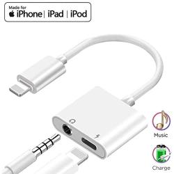 for iPhone 3.5mm Headphone Adapter Dongle Charger Jack Aux Cord 2 in 1 Charge & Music Compatible with iPhone 11Pro Max/11/XS Max/XR/X/8Plus/8/7 Plus/7 Accessory Compatible All iOS Systems