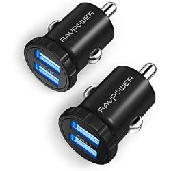 Car Charger [2-Pack] RAVPower 24W 4.8A Mini Dual USB Car Adapter, Compatible with iPhone 11 Pro Max XS Max XR X 8 7 Plus, Ipad Pro Air Mini and Galaxy S9 S8 Plus, Edge Note Series and More (Black)