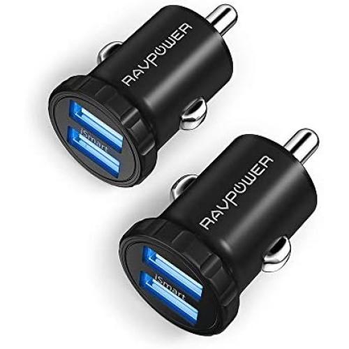 Car Charger [2-Pack] RAVPower 24W 4.8A Mini Dual USB Car Adapter, Compatible with iPhone 11 Pro Max XS Max XR X 8 7 Plus, Ipad Pro Air Mini and Galaxy S9 S8 Plus, Edge Note Series and More (Black)