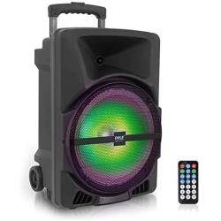 Wireless Portable PA Speaker System -1200W High Powered Bluetooth Compatible Indoor and Outdoor DJ Sound Stereo Loudspeaker w/ USB SD MP3 AUX 3.5mm Input, Flashing Party Light & FM Radio -PPHP1544B