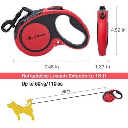 PUPTECK Retractable Dog Leash with Anti-Chewing Steel Wire, 360°Tangle-Free Pet Walking Leash for Small Medium Large Dogs, Heavy Duty up to 110lbs, 16ft Strong Reflective Leash, One-Hand Brake