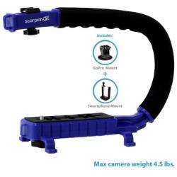 Cam Caddie Scorpion Jr Stabilizing Camera Handle for DSLR and GoPro Action Cameras - Professional Handheld U/C-Shaped Grip with Integrated Accessory Shoe Mount for Microphone or LED Video Light - Includes: Smartphone / GoPro Adapters and 1/4-20 Threaded M