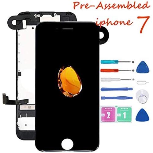 for iPhone 7 Screen Replacement Black, LCD Touch Digitizer Display Dcreen with Front Camera Ear Speaker, Screen Protector and Repair Tools for A1660, A1779, A1778