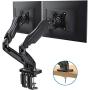 HUANUO Dual Monitor Stand - Adjustable Gas Spring Monitor Desk Mount Swivel VESA Bracket with C Clamp, Grommet Mounting Base for 17 to 27 Inch Computer Screens - Each Arm Holds 4.4 to 14.3lbs