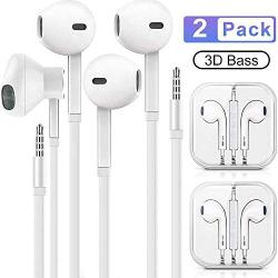 Headphones/Earphones/Earbuds,3.5mm aux Wired Headphones Noise Isolating Earphones Built-in Microphone & Volume Control Compatible iPhone iPod iPad Android/MP3 MP4 (2PACK-White)