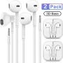 Headphones/Earphones/Earbuds,3.5mm aux Wired Headphones Noise Isolating Earphones Built-in Microphone & Volume Control Compatible iPhone iPod iPad Android/MP3 MP4 (2PACK-White)