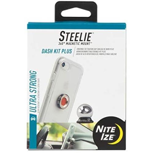 Nite Ize Steelie Dash Mount Kit Plus - Magnetic Car Dash Mount for Smartphones with 2x Holding Power and Restickable Magnet Adapter