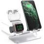 AhaStyle 3 in 1 Charging Stand Dock Aluminum Desktop Holder for Cell Phone, AirPods Pro/AirPods 2/ AirPods and Apple Watch Series 5/4/3/2/1(Silver)