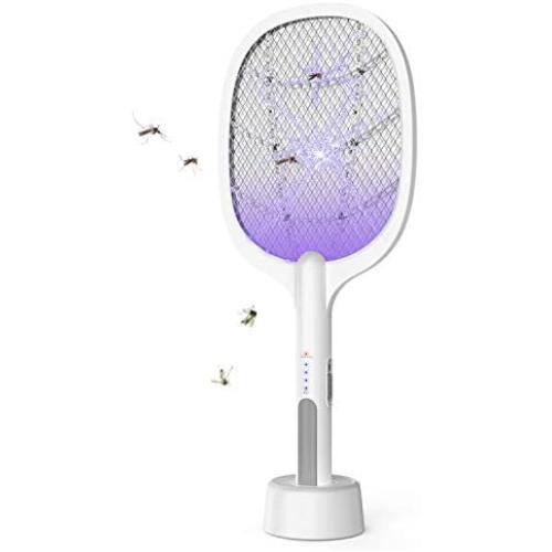 Indoor Electric Bug Zapper Racket，Mosquito Fly Killer Zapper，Mosquitoes Lamp & Racket 2 in 1，USB Rechargeable Electric Fly Swatter for Home and Outdoor Powerful Grid 3-Layer Mesh