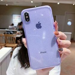 iPhone XR Case Clear Glitter,Anynve Sparkle Bling Case [ Anti-Shock Matte Edge Bumper Design] Cute Slim Soft Silicone Gel Phone Case Compatible for Apple iPhone XR 6.1-Purple