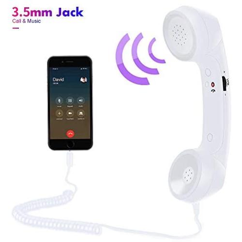 Cell Phone Handset, Retro Telephone Handset 3.5 mm Wired Anti Radiation Noise Reduction Receivers for iPhone, Android Mobile Phones, Smartphone (White)