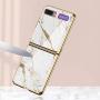 Phone Case Ultra-Thin Back Cover Tempered Glass Shell Electroplated PC Protector Fit for Samsung Galaxy Z Flip Phone Accessories (Gold Thread White)