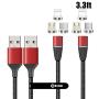NetDot Gen12 3 in 1 Magnetic Fast Charging Data Transfer Cable Compatible with Micro USB & USB-C Smartphones and i-Product(3.3ft/2 Pack red)