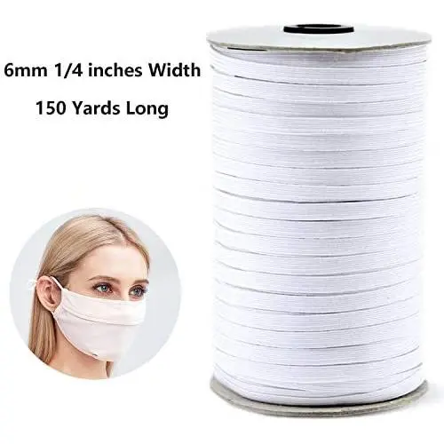 Elastic Bands for Sewing,150 Yards 6mm Knit Elastic String for Masks,Stretch Braided Elastic Cord for for Making face Masks and Crafts White Elastic Bands for Sewing,150 Yards 6mm Knit Elastic String for Masks,Stretch Braided Elastic Cord for for Making face Masks and Crafts White