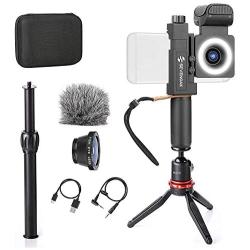 Movo SmartCine Smartphone Video Kit Tripod Bundle - All-in-One Grip Rig, Tripod, Microphone, Light, Lenses - for TIK Tok, Vlogging, Makeup, Tutorials, YouTube - Compatible with iPhone and Android