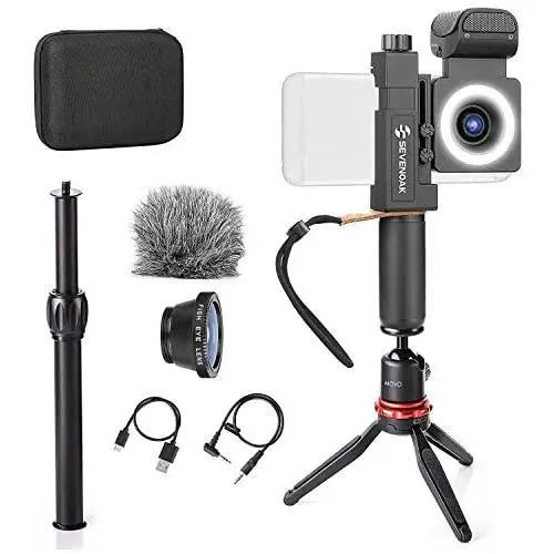Movo SmartCine Smartphone Video Kit Tripod Bundle - All-in-One Grip Rig, Tripod, Microphone, Light, Lenses - for TIK Tok, Vlogging, Makeup, Tutorials, YouTube - Compatible with iPhone and Android Movo SmartCine Smartphone Video Kit Tripod Bundle - All-in-One Grip Rig, Tripod, Microphone, Light, Lenses - for TIK Tok, Vlogging, Makeup, Tutorials, YouTube - Compatible with iPhone and Android