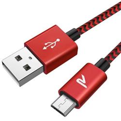 Micro USB Cable [10ft] RAMPOW Braided Nylon Cell Phone Charger - Fast Charging & Sync - Micro USB Charger 2.4A for Samsung Galaxy S5/S6/S7, HTC, LG, Sony, PS4, Moto and More - Red