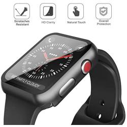 [2-Pack] Julk Black Hard Case for Apple Watch Series 3 / Series 2 Screen Protector 42mm, Hard PC Case Slim Tempered Glass Screen Protector Overall Protective Cover for iwatch Series 3/2