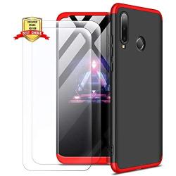 HikerClub Huawei P30 Lite Case with Screen Protector 3 in 1 Hard Plastic Ultra Thin Slim Fit 360 Degree Full Body Protective Shockproof Anti-Scratch Case for Huawei P30 Lite (Black&Red)